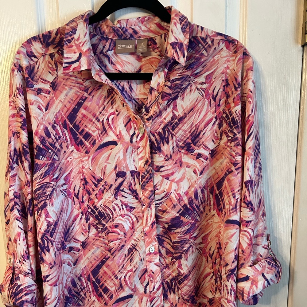 Chico's Pink and Purple Abstract Blouse